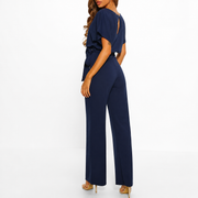 Damen’s Jumpsuit mit kurzen Ärmeln, weitem Bein und Taillenband