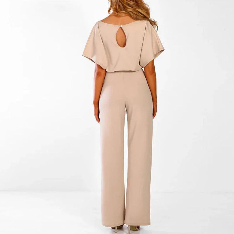 Damen’s Jumpsuit mit kurzen Ärmeln, weitem Bein und Taillenband