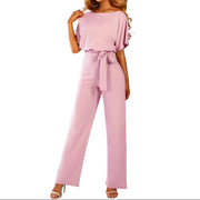Damen’s Jumpsuit mit kurzen Ärmeln, weitem Bein und Taillenband
