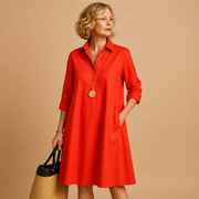 Damen’s Kleid mit Kragen, Knopfleiste, langen Ärmeln und seitlichen Taschen