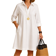 Damen’s Kleid mit Kragen, Knopfleiste, langen Ärmeln und seitlichen Taschen