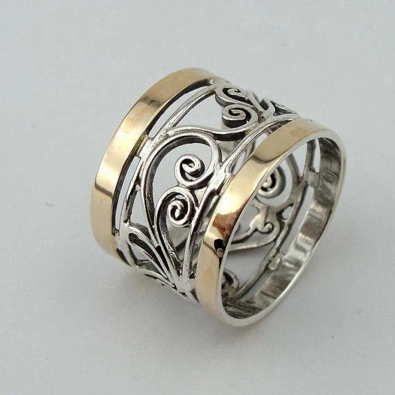 Hohler Efeu Gold & Silber Ring