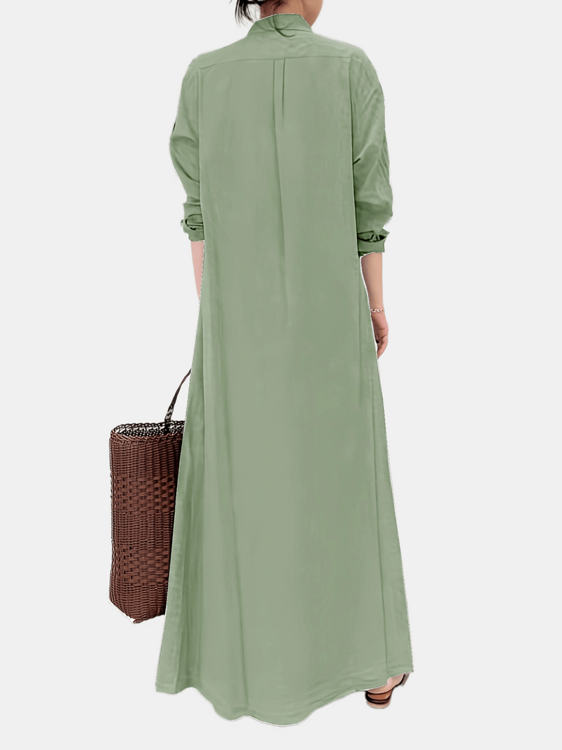 Zoe - olivgrünes hemdblusenkleid maxi