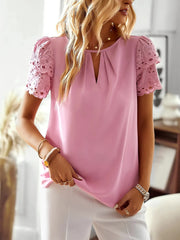 Damenbluse mit bestickten Ärmeln und durchbrochenem Detail - Natalia