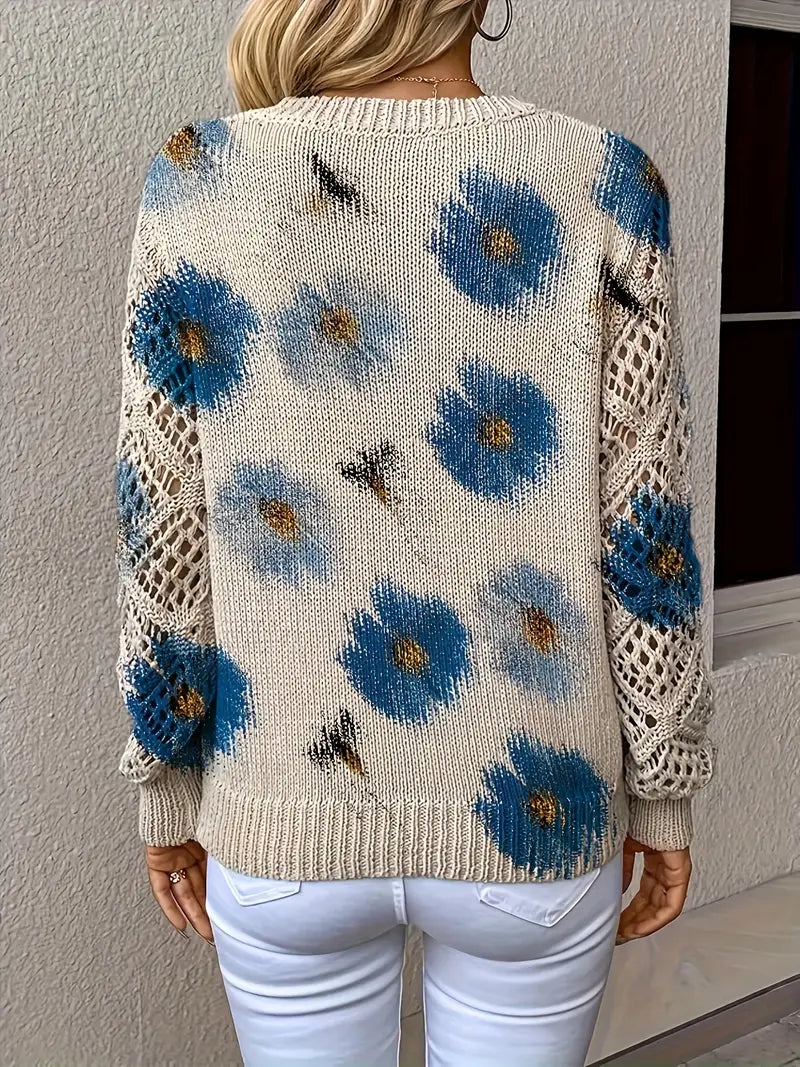 Rayuela Eleganter Pullover mit Blumendessin | Blau