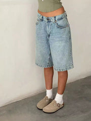 Denim Jorts Damen High Waist knielang
