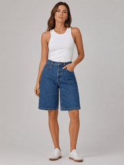 Denim Jorts Damen High Waist knielang