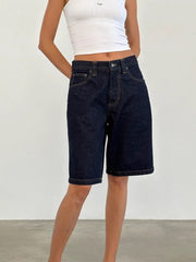 Denim Jorts Damen High Waist knielang