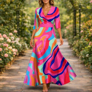 Denise | Damen Blumenkleid V-Ausschnitt – Elegantes Florales Sommerkleid für Hochzeit 2026