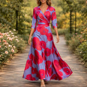 Denise | Damen Blumenkleid V-Ausschnitt – Elegantes Florales Sommerkleid für Hochzeit 2026