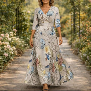 Denise | Damen Blumenkleid V-Ausschnitt – Elegantes Florales Sommerkleid für Hochzeit 2026