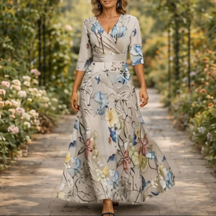 Denise | Damen Blumenkleid V-Ausschnitt – Elegantes Florales Sommerkleid für Hochzeit 2026