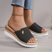 Damen Sandalen natürlichen Stoff offen Plattform - Martina