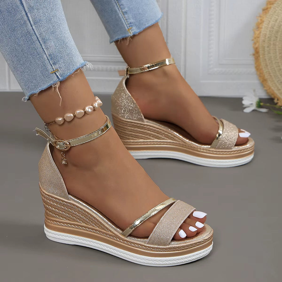 Damen Glitzer-Sandalen elegant hoch Keil Stil - Jimena