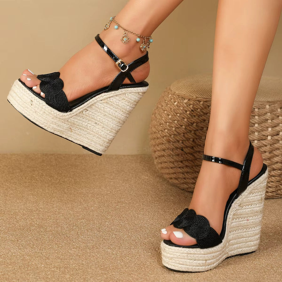 Damen-Keilsandalen aus Jute mit geflochtenem Muster - Adriana