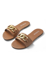 Trendige Slides mit goldener Kette – Eleganz & Komfort für den Sommer