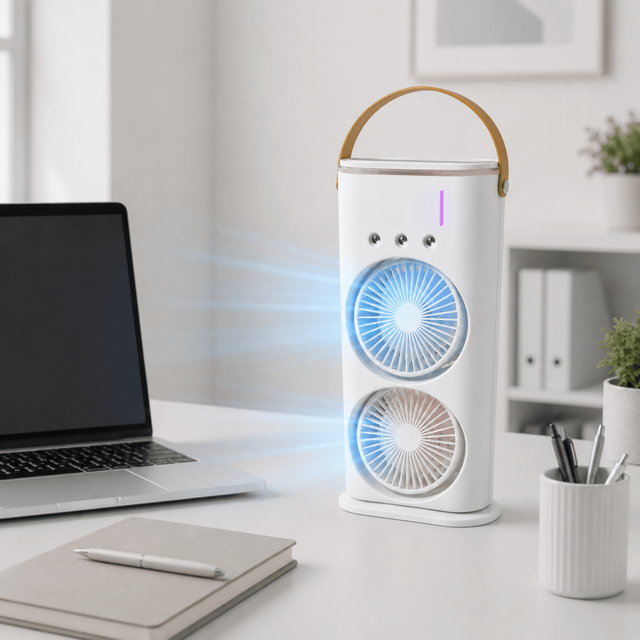 Doppelkopf Luftkühler mit Sprühnebel und USB