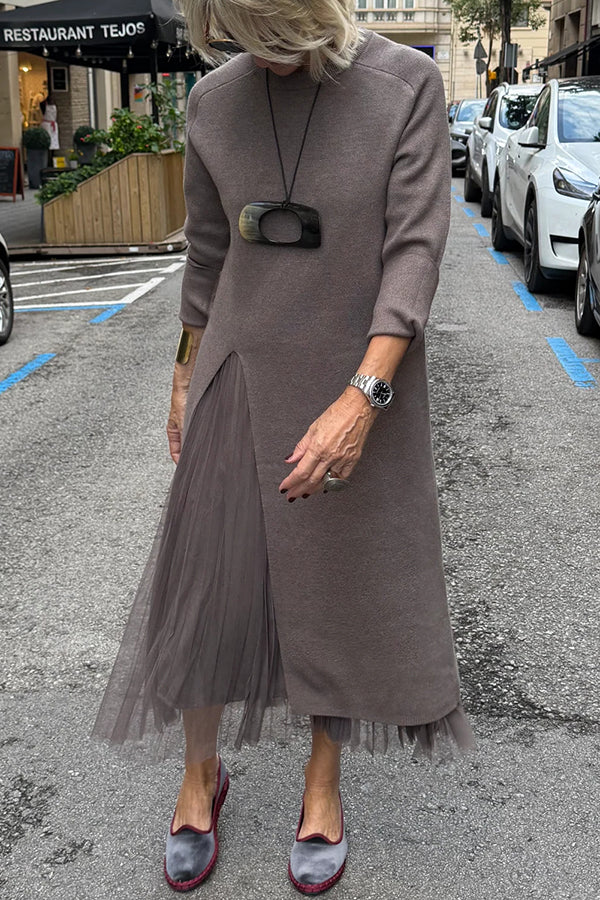 Oona – Tüllkleid Mit Drapierung Und Langem Strickpullover