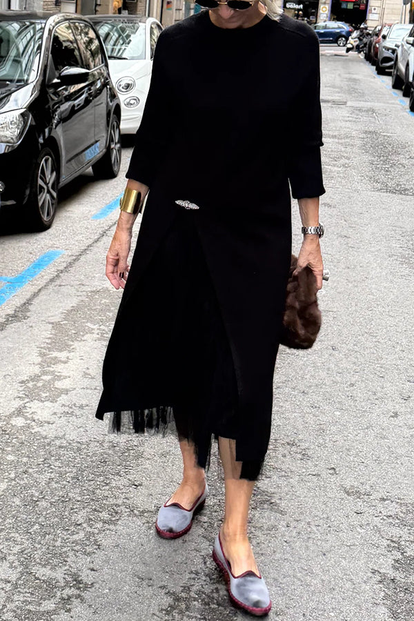 Oona – Tüllkleid Mit Drapierung Und Langem Strickpullover