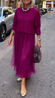 Efrata - Bezauberndes Satin Kleid Mit Strick Pullover