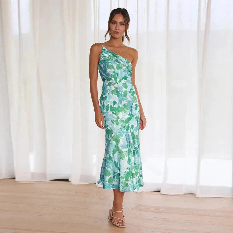 KORDULA - ASYMMETRISCHES MIDIKLEID MIT MUSTER