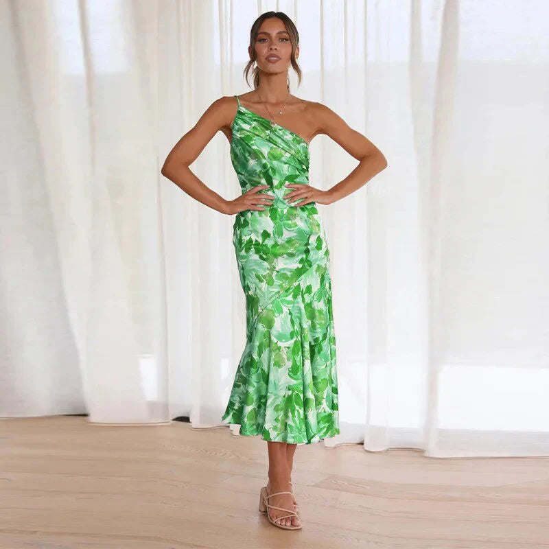 KORDULA - ASYMMETRISCHES MIDIKLEID MIT MUSTER