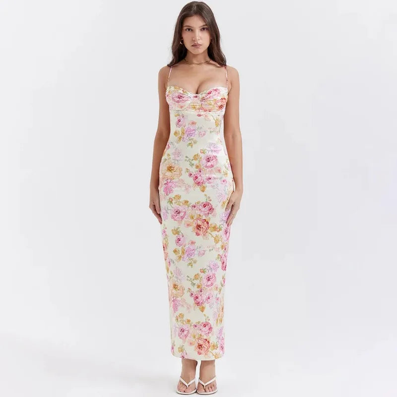 Fiona - Satin Midikleid mit Floralem Bustier
