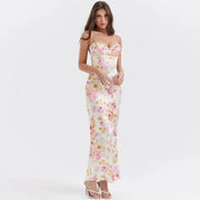 Fiona - Satin Midikleid mit Floralem Bustier