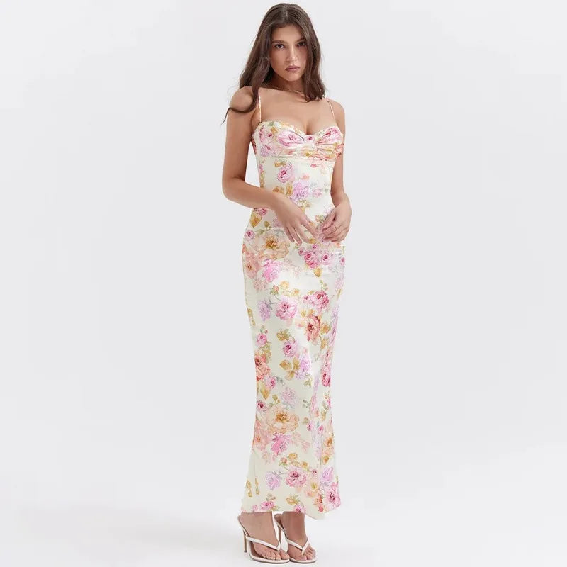 Fiona - Satin Midikleid mit Floralem Bustier