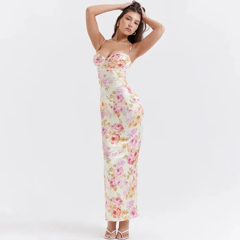 Fiona - Satin Midikleid mit Floralem Bustier