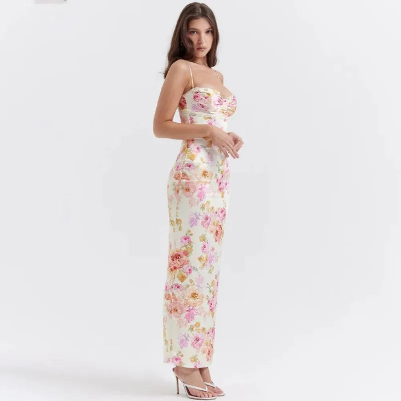 Fiona - Satin Midikleid mit Floralem Bustier