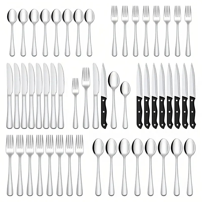 Silvaris | 48-teilige spülmaschinenfeste Besteckkollektion – Moderne Kontrastmuster