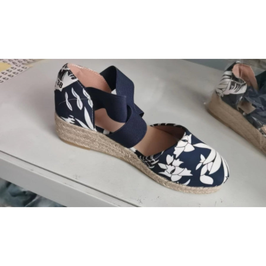 Heidi-Mode | Kreuzband Espadrilles mit Geflochtenem Seil und Keilsohle