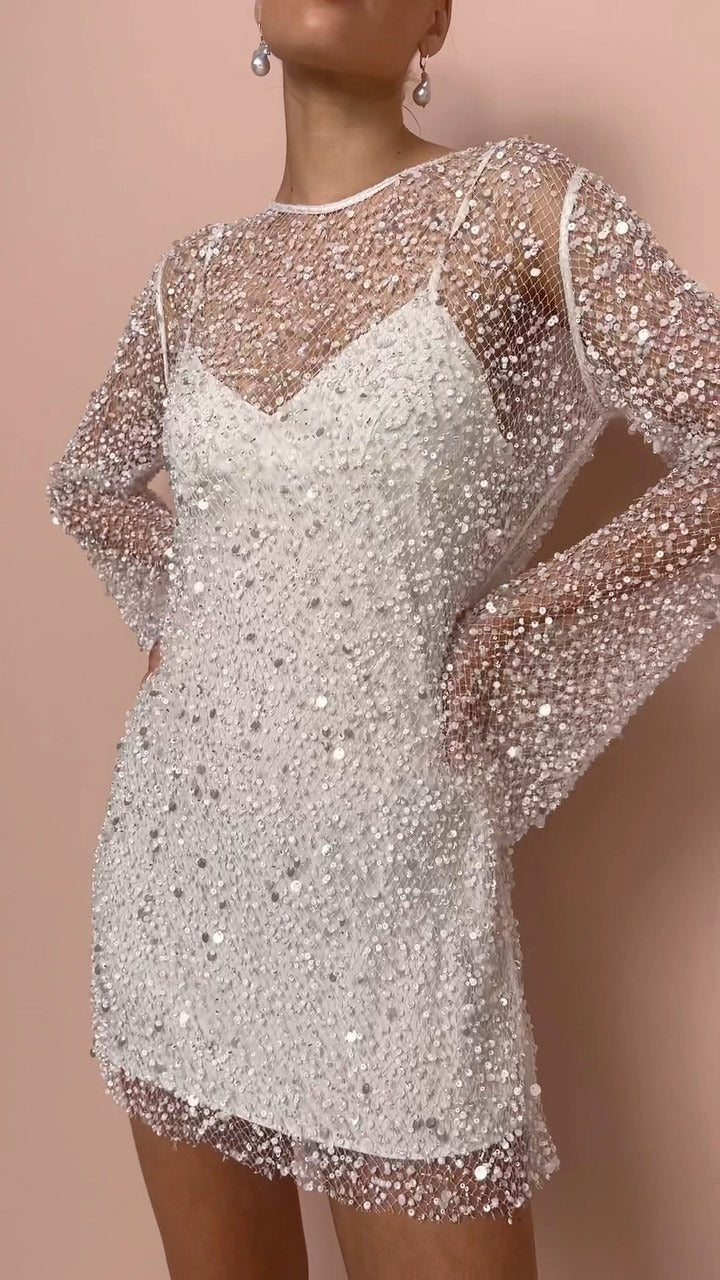 Elegantes Perlen Mesh Zweiteiliges Sling Kleid für besondere Anlässe