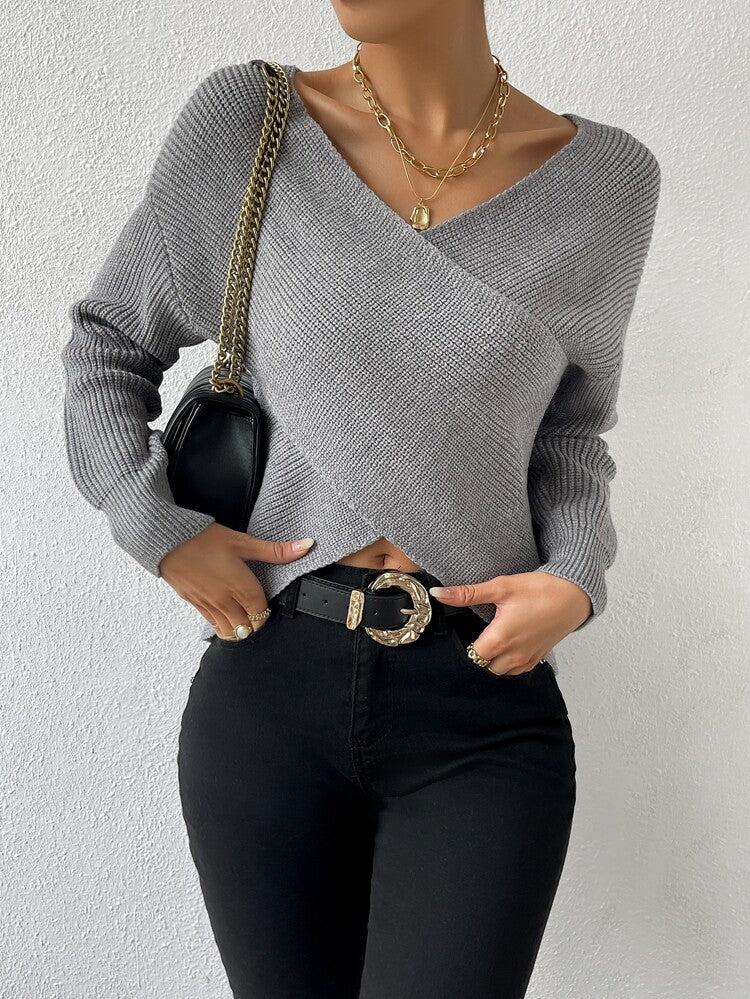 ODETTA - STRICKPULLOVER MIT ÜBERKREUZTEM AUSSCHNITT
