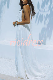 Elegantes Leinenmaxikleid mit tiefem Ausschnitt