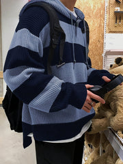 Tenzin – Übergröße Gestreift Gestrickt Kapuzenpullover