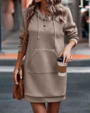 Leichtes | Freizeit Herbst Braune Kleid mit Kapuze und Kordelzug für Frauen für dich