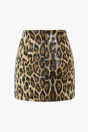 Lunaria | Glamouröser Pailletten Minirock und auffälligem Leopard-Print