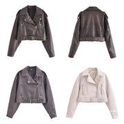 Heidi-Mode | Damen PU Motorradjacke mit Reißverschluss und Gürtel