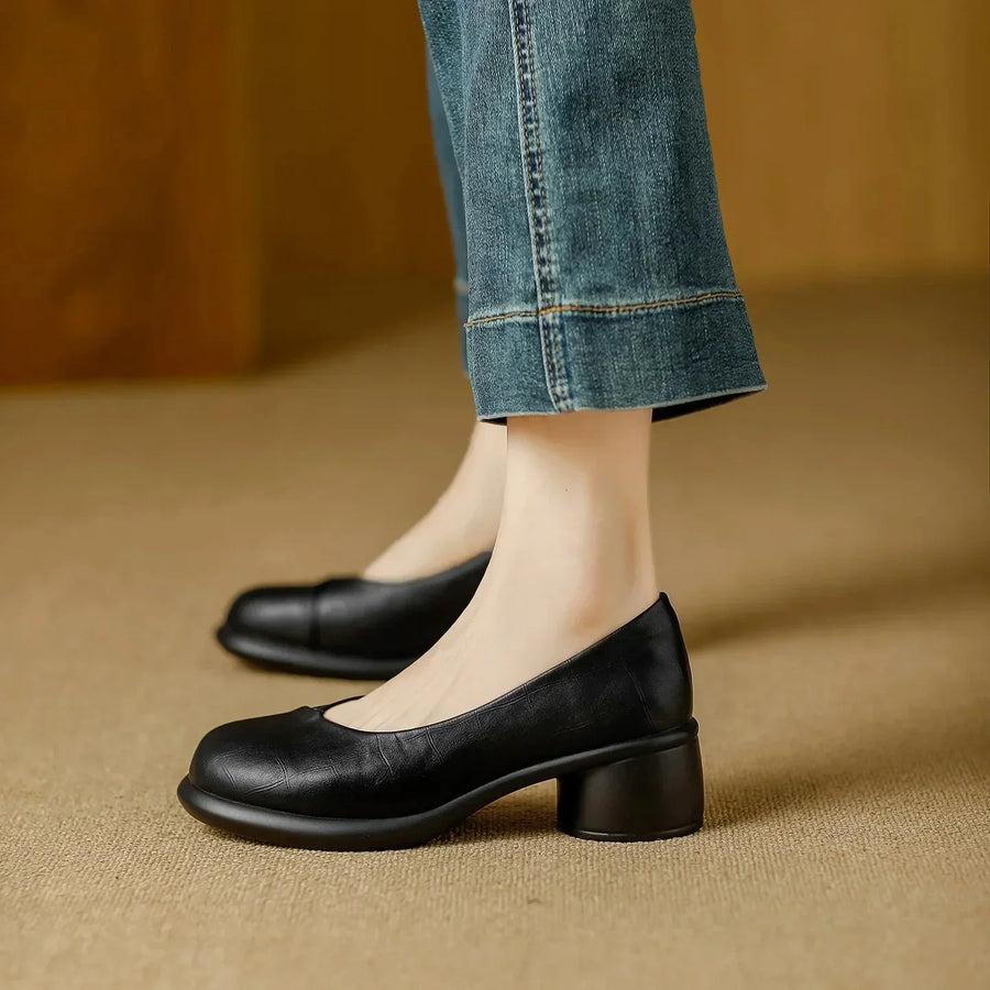 Damen Braune Leder Plateau Pumps Mit Blockabsatz – Stilvolle Heels