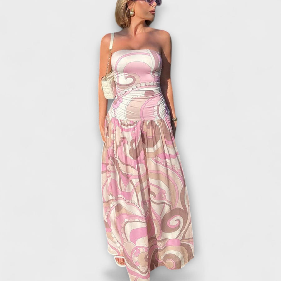 Tatum - Elegantes Pastell Off-Shoulder Maxikleid