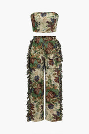 Jara | Extravagantes Zweiteiler-Set mit Bustier & bestickter Cargo-Hose
