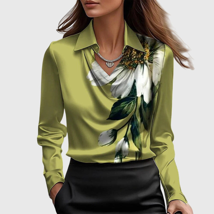 Emma | Damen Wasserfallkragen Langarm Top
