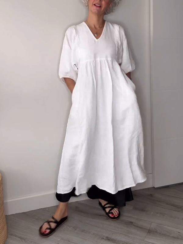 Eva | Damen Lässiges Midikleid V-Ausschnitt Taschen – Casual Sommerkleid Alltag 2026