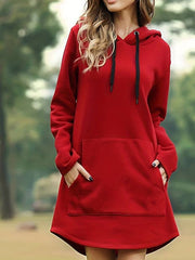 Bequemes - Rotes Kapuzen Sweatshirtkleid mit Taschen für dich