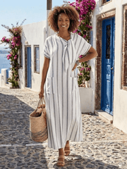 Elaris | Damen Gestreiftes Midikleid Bindeausschnitt – Streifen Sommerkleid Midi 2026