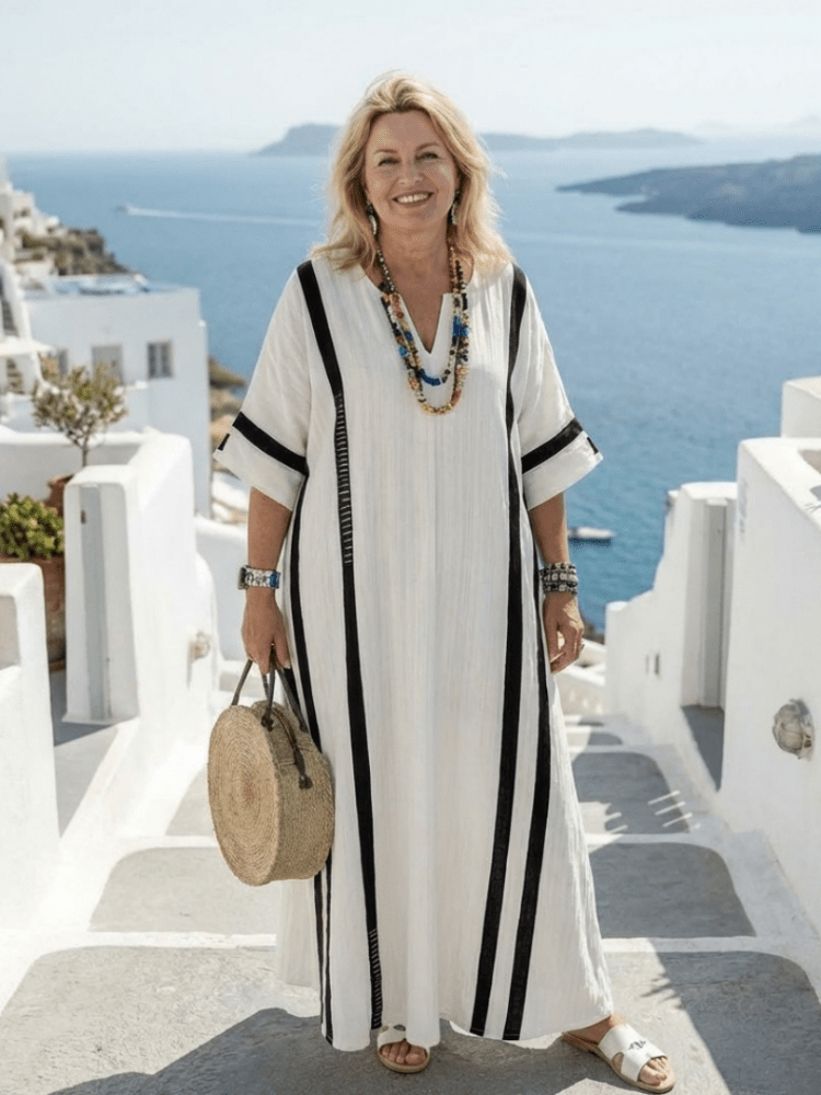 Elvira | Damen Farbblock Maxikleid Kurzarm – Colorblock Sommerkleid für Urlaub 2026