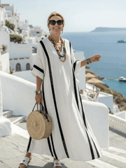 Elvira | Damen Farbblock Maxikleid Kurzarm – Colorblock Sommerkleid für Urlaub 2026