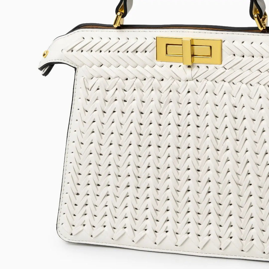 Estelle | Elegante geflochtene Handtasche mit Drehverschluss & goldenen Details